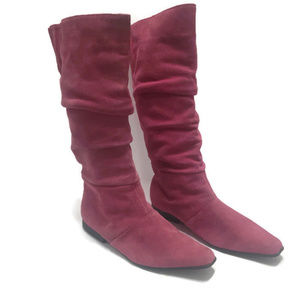 Pink Suede Slouch Boots